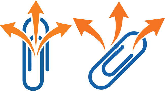 Paperclip and arrows icon representing connection and data transfer in vector style