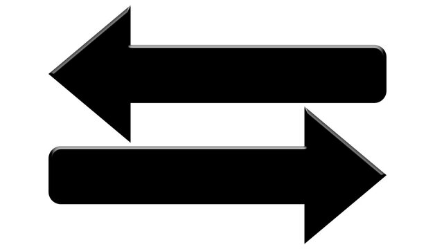 Two way arrows icon black opposite direction arrows swap transfer exchange symbol left right direction isolated on white background
