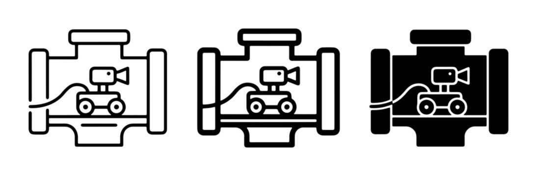 Sewer Camera Robot Icon, Pipe Inspection Drone Vector, Plumbing Surveillance Equipment Set