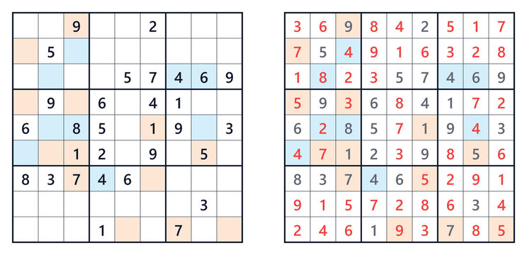 Sudoku puzzle 9x9 hard for adults printable with answers A4, even and odd number challenge