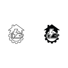Naklejka premium Lightning bolt icon inside a gear with a house symbol lightning electricity mechanism