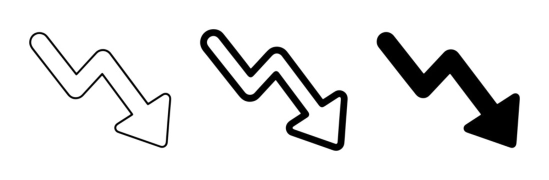 Downward Trend Icons, Falling Arrow Graphics, Decline Symbols, Negative Growth Vector Set