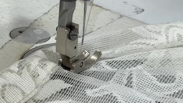 close up of sewing machine working process 