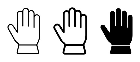 Fototapeta premium Glove Icons Set: Outline, Filled Outline, and Solid Black Vector Graphics for Protection and Safety Concepts