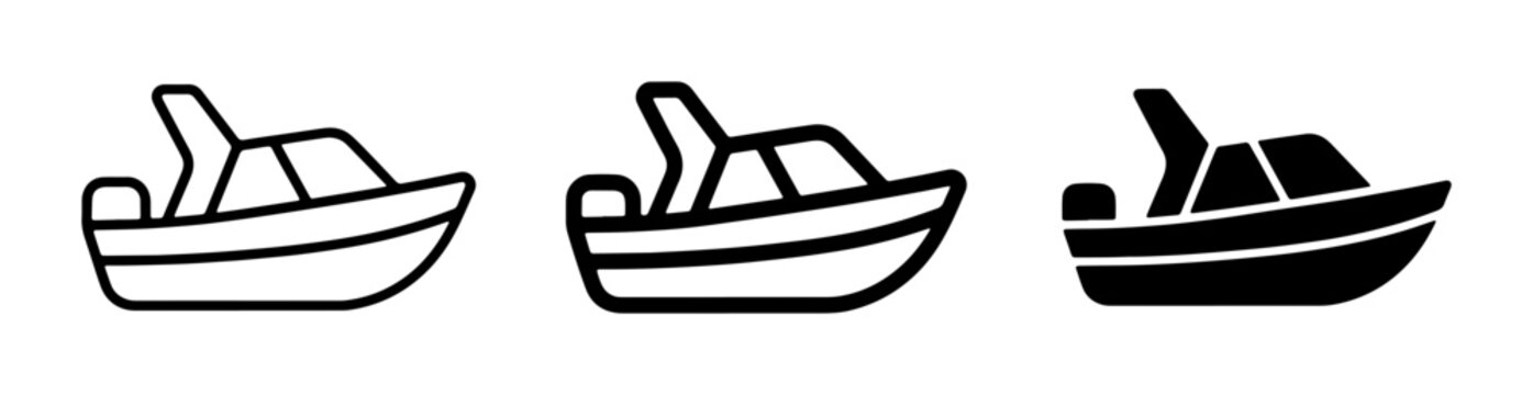 Motorboat Icons Set, Speedboat Vector Graphics, Nautical Vessel Illustrations