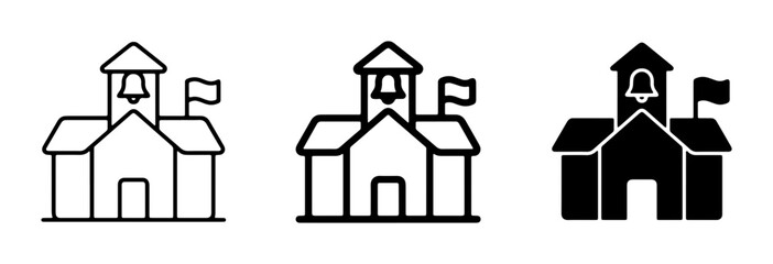 School Building Icons, Education Architecture Vector Graphics, Classic Schoolhouse Symbols for Learning and Community © Imran