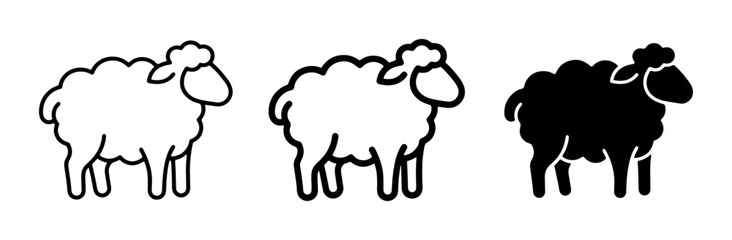 Three Sheep Icons, Outline and Silhouette, Farm Animal Vector Graphics for Agriculture and Livestock Concepts © Farzana