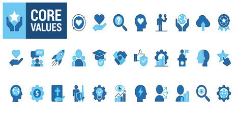 Fototapeta premium Set of blue business core values icons representing corporate culture and company mission