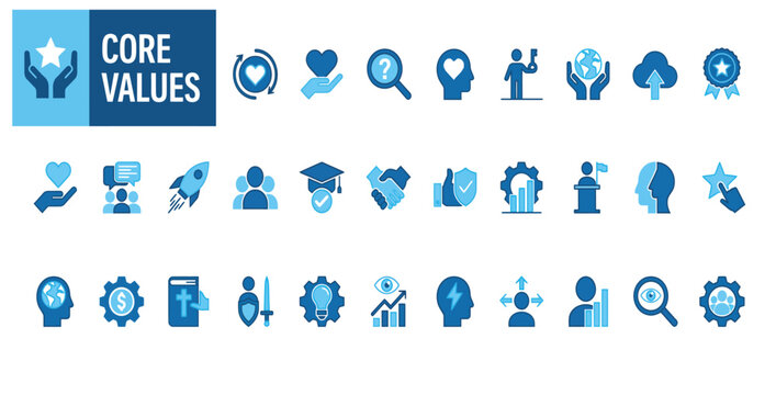 Set of business core values icons representing corporate culture and professional ethics