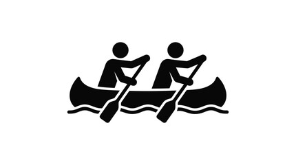 Obraz premium Two People Paddling A Canoe On Water Black Silhouette