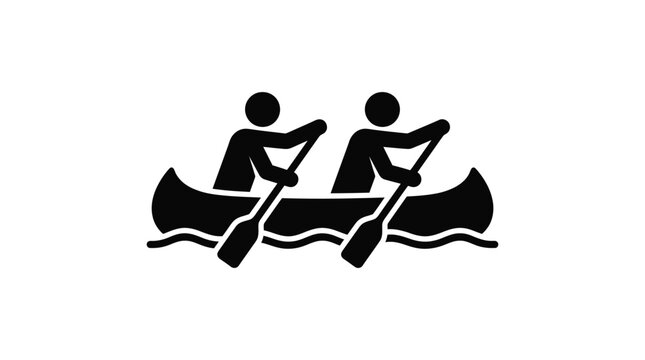 Two People Paddling A Canoe On Water Black Silhouette