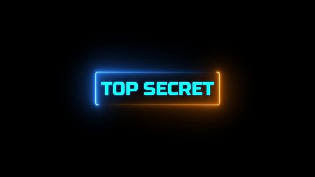 Glowing neon rectangle Top secret grunge stamp symbol editable text effect on black background.4k motion graphics video animation