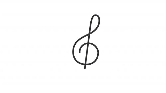 Animated treble clef line icon. Musical note animation. Symbol of harmonical sound sequence start. Artistic hobby and skills. Outline element on white background. HD video with alpha channel