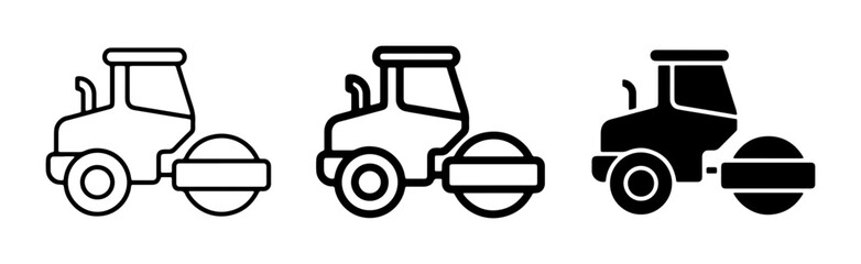 Fototapeta premium Road Roller Icons, Construction Equipment Vector Set, Compactor Machine Graphics, Heavy Machinery Symbols