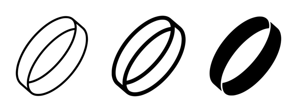 Three Ring Icons, Interlocking Circles, Simple Geometric Shapes, Line Art and Solid Fill Variations for Graphic Design and Web Use