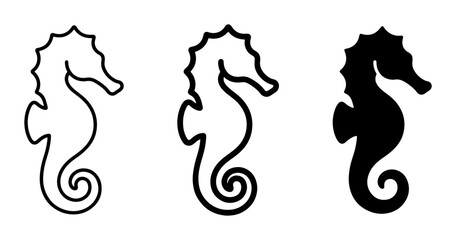 Seahorse Icon Set, Marine Life Vector Graphics, Ocean Creature Silhouettes, Nautical Design Elements © Arif