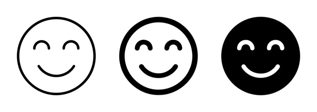 Happy Face Icons, Simple Smile Emoticons, Vector Art Set for Positive Feedback and Satisfaction