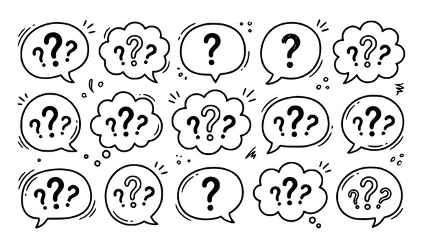 Question Marks in Speech Bubbles Doodle Style Vector Illustration Set