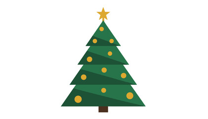 Fototapeta premium Stylized green Christmas tree decorated with gold baubles and topped with a bright star for holiday celebrations and winter festive decor.