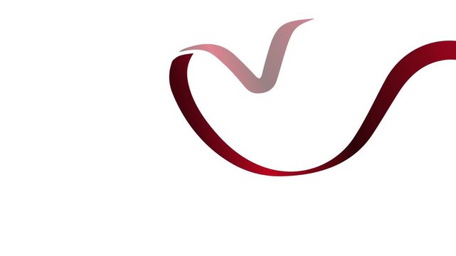 animation of a red holiday ribbon folding into a heart shape on a white background