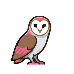 Obraz premium Colorful Cartoon Owl Sitting on Branch with Pink Chest Illustration