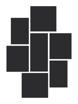 6 Empty geometric photo collage grid rectangle template shape. Modern tiles pattern mosaic for portfolio presentation. Background and photo album for wall mood board.