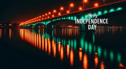 Independence day bridge illumination with reflections at night