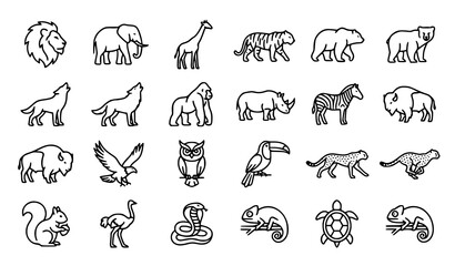 Safari Wildlife Animal Outline Collection with Birds Reptiles and Mammals © Sukumary