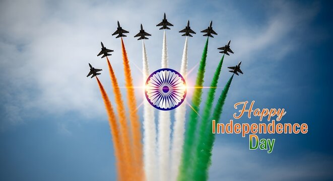 Indian independence day celebration air force jets and national flag colors