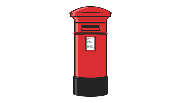 Classic red pillar postbox stands ready to collect mail and letters from the public in this iconic street furniture illustration.