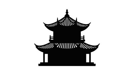 Fototapeta premium Traditional Asian Pagoda Silhouette Icon - Black and White
