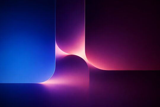 Abstract background with smooth curved shapes and vibrant blue and purple gradient lighting, modern minimalist design with soft glowing light effects