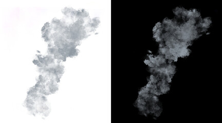 Naklejka premium Atmospheric white smoke plume on black and white backgrounds, ethereal steam and fog texture, realistic smoke trail for compositing and design