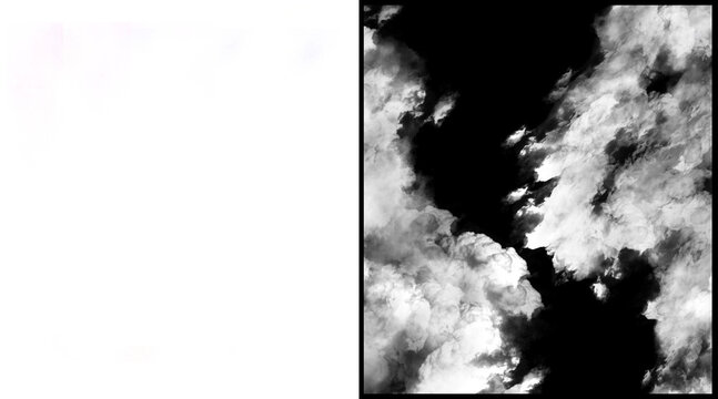 Dramatic black and white cloud alpha mask, high contrast sky texture for compositing, monochrome fluffy clouds on dark background