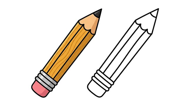 Colored Pencil and Outline Pencil on White Background