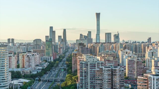 Panoramic photograph of urban development in residential areas and CBD complexes in Beijing, China