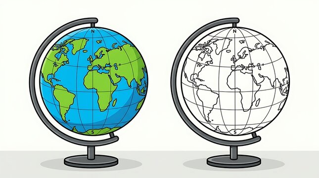 Globe Showing Continents In Color And Outline photo