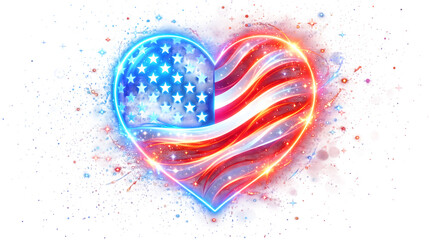 Obraz premium American Flag Heart With Stars And Stripes Patriotic Celebration with Neon light