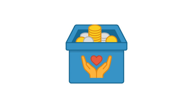 Charity Donation Box with Coins and Heart Symbol