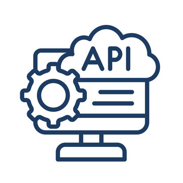 Line icon showing an api cloud connection with a gear symbol transparent background