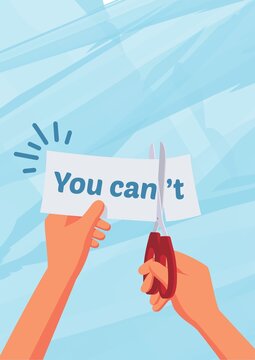 Hand Cutting Word You Can't to You Can Motivational Concept Vector