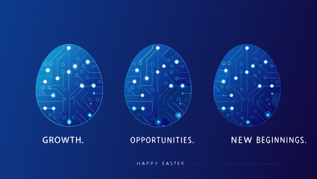 Circuit board egg pattern with blue gradients a technology themed easter greeting illustration circuitry electronic