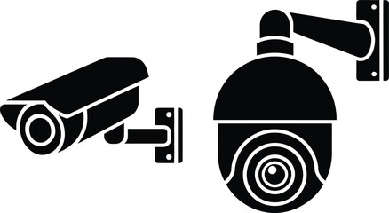 Two surveillance cameras icon set on black background © Tusher