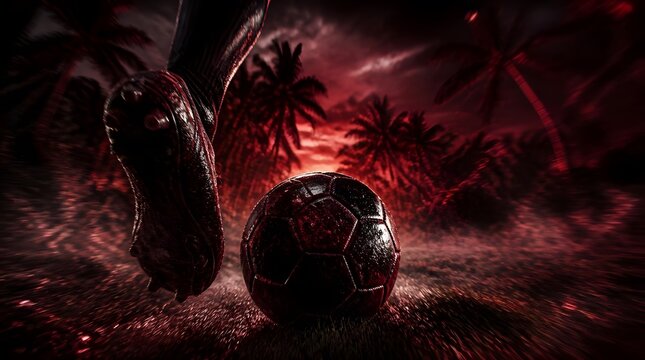 Soccer Ball at Tropical Sunset Ready for Action Tracking Shot