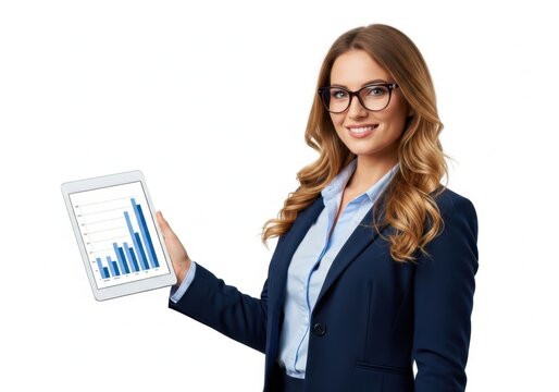 Businesswoman holding tablet with colorful bar chart