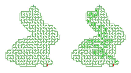 Obraz premium Children's brain development puzzle, bunny maze in vector style
