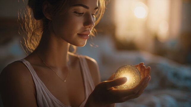 Young woman holding a wrapped gift near a bright window captures gratitude, celebration, generosity and thoughtful moments.