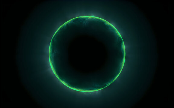 Glowing green ring with dark center on black background  neon light effect