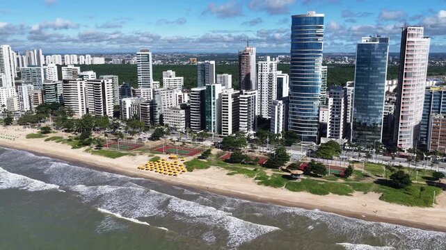 Boa Viagem Beach At Recife In Pernambuco Brazil. Beach Landscape. Bay Harbor Scenery. Downtown District. Boa Viagem Beach In Recife In Pernambuco Brazil Northeast. Amazing Scenery.