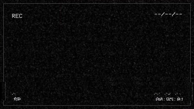 Vintage vhs recording screen with static noise and timecode
